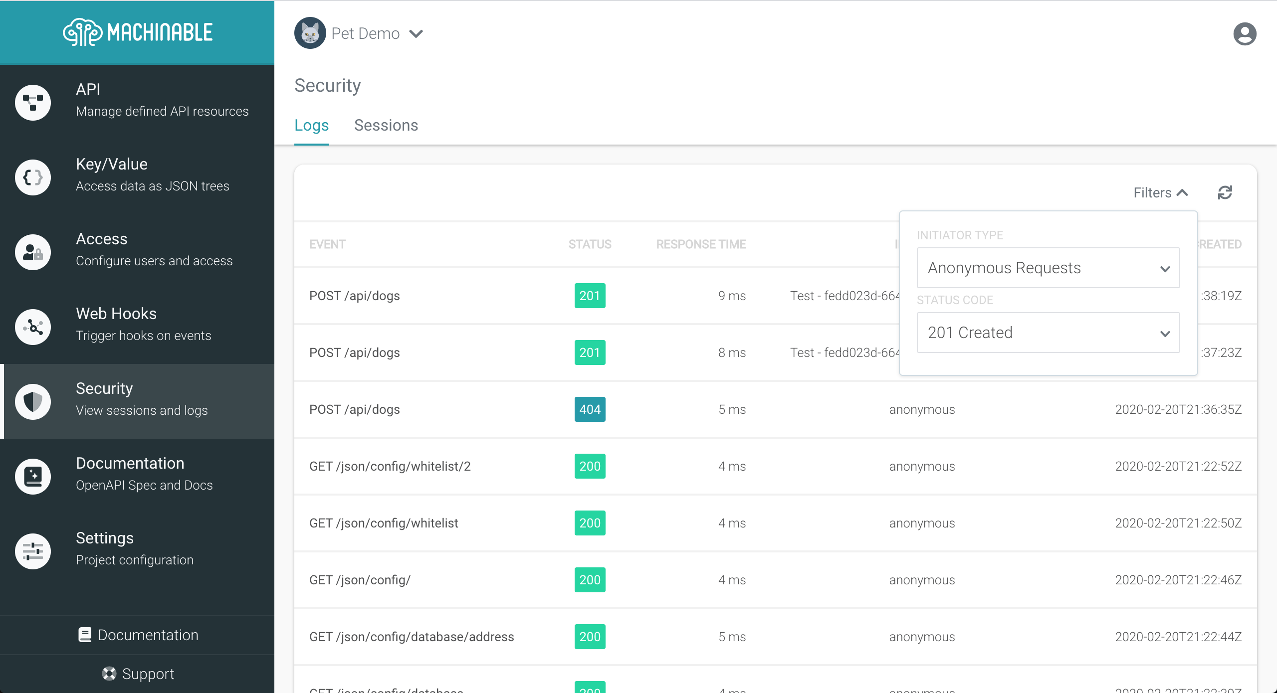 filtered logs